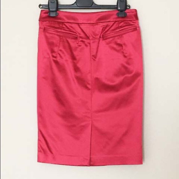 GALLIANO Red Midi Satin Pencil Skirt - Picture 8 of 13